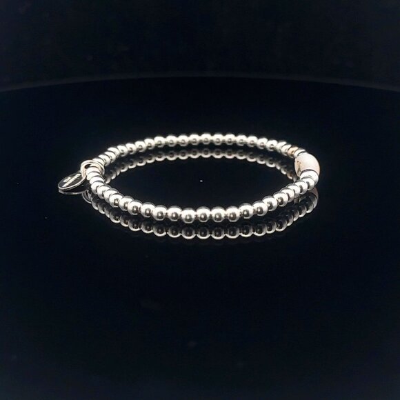 925 Sterling Silver Beaded Stretch Stacking Bracelet MOP Letter Initial Y - Picture 6 of 6